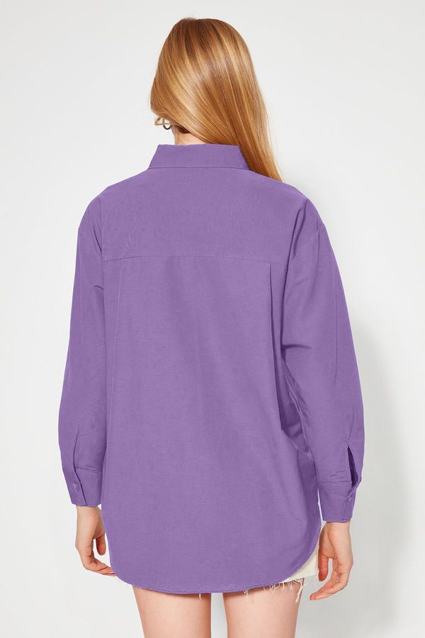 Trendyol Trendyol Light Purple Single Pocket Boyfriend/Wide Fit Cotton Woven Shirt