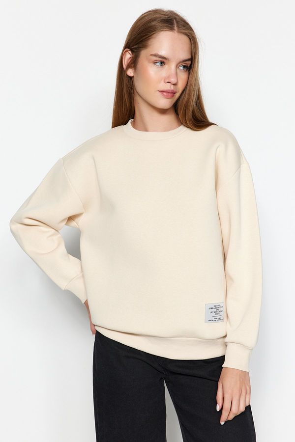 Trendyol Trendyol Light Stone Label Detailed Regular Crew Neck Knitted Sweatshirt