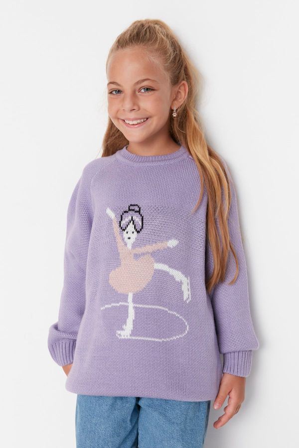 Trendyol Trendyol Lilac Ballerina Patterned Girl Knitwear Sweater