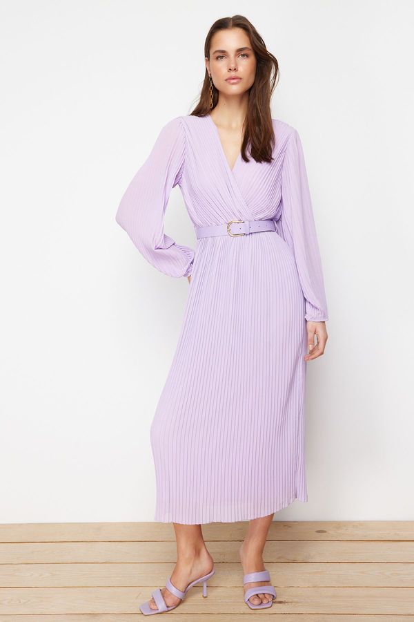 Trendyol Trendyol Lilac Belted A-Line Pleated Maxi Lined Chiffon Woven Dress