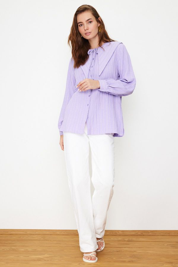 Trendyol Trendyol Lilac Big Collar Crinkle Woven Shirt