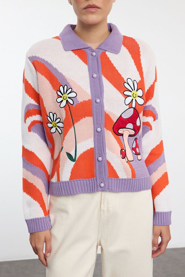 Trendyol Trendyol Lilac Embroidery Detailed Knitwear Cardigan