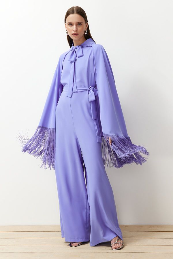 Trendyol Trendyol Lilac Evening Dress Jumpsuit Tasseled Cape Suit