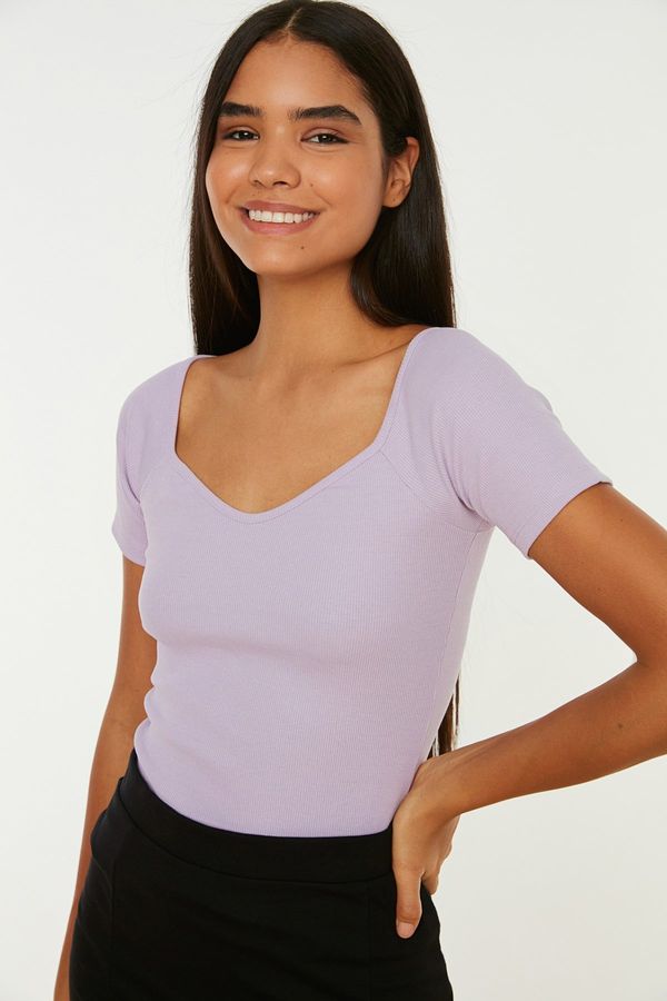 Trendyol Trendyol Lilac Fitted/Clothing, Ribbed Cotton, Stretchy Knit Blouse