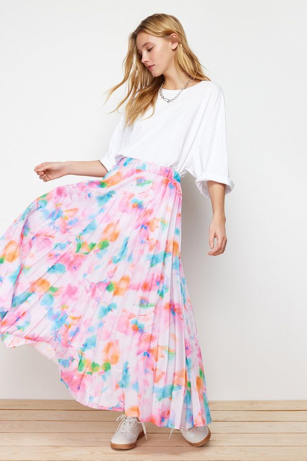 Trendyol Trendyol Lilac Floral Pattern Pleated, Elastic Waist Woven Skirt