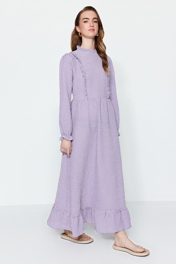 Trendyol Trendyol Lilac Gingham Patterned Ruffle Detailed Woven Dress