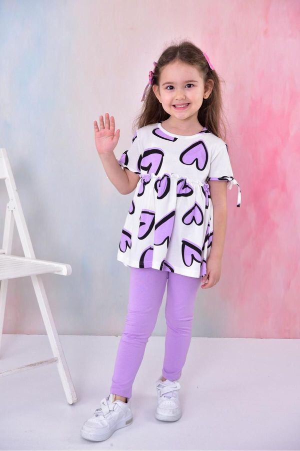 Trendyol Trendyol Lilac Girl Heart Patterned T-shirt Leggings Set Knitted Bottom-Top Set