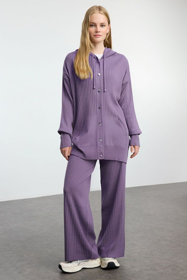 Trendyol Trendyol Lilac Hooded Oversize Knitwear Bottom-Top Suit