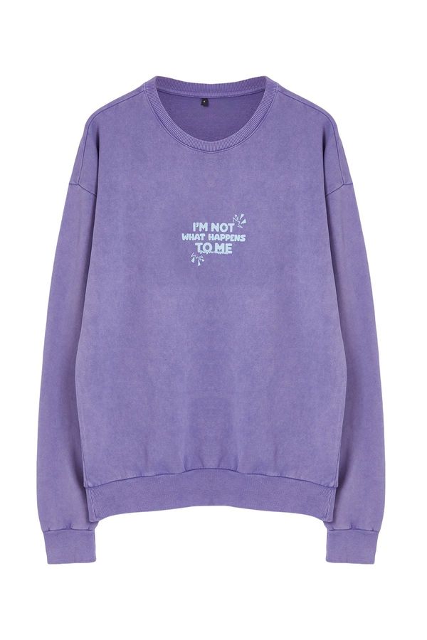 Trendyol Trendyol Lilac Oversize / Wide Cut Wash / Aged Effect Printed Sweatshirt