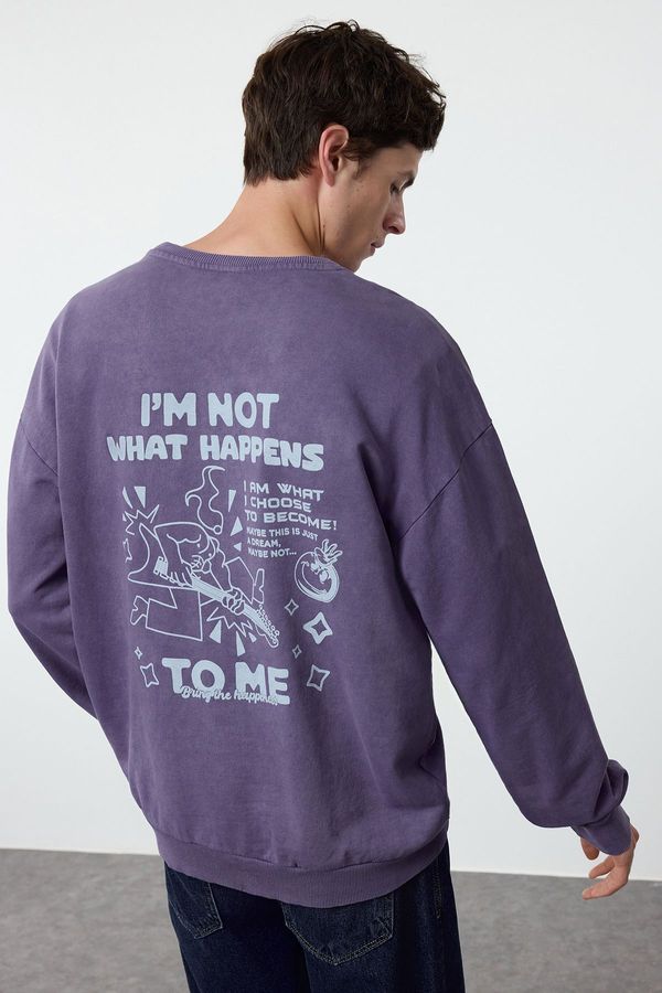 Trendyol Trendyol Lilac Oversize/Wide Cut Wash/Aged Effect Front and Back Printed Sweatshirt