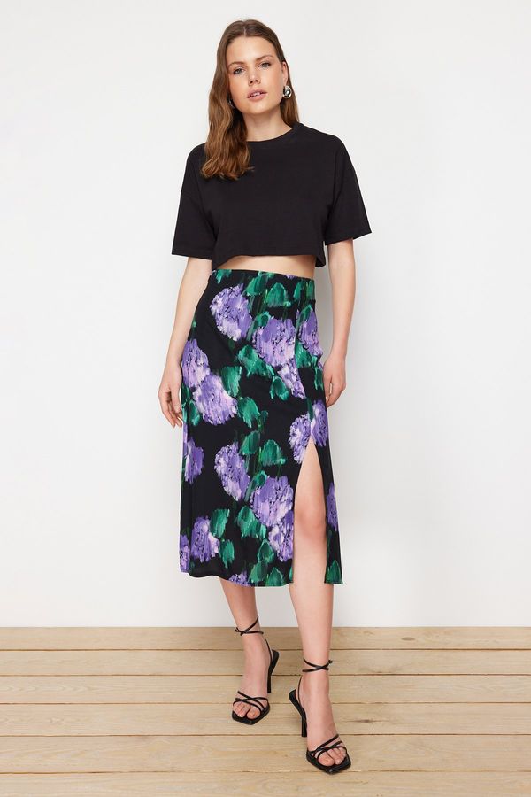 Trendyol Trendyol Lilac Slit Detail Viscose Fabric Patterned Midi Woven Skirt