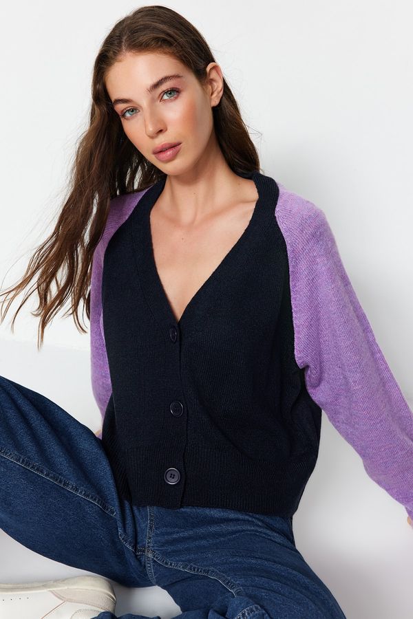 Trendyol Trendyol Lilac Soft Textured Color Block Knitwear Cardigan