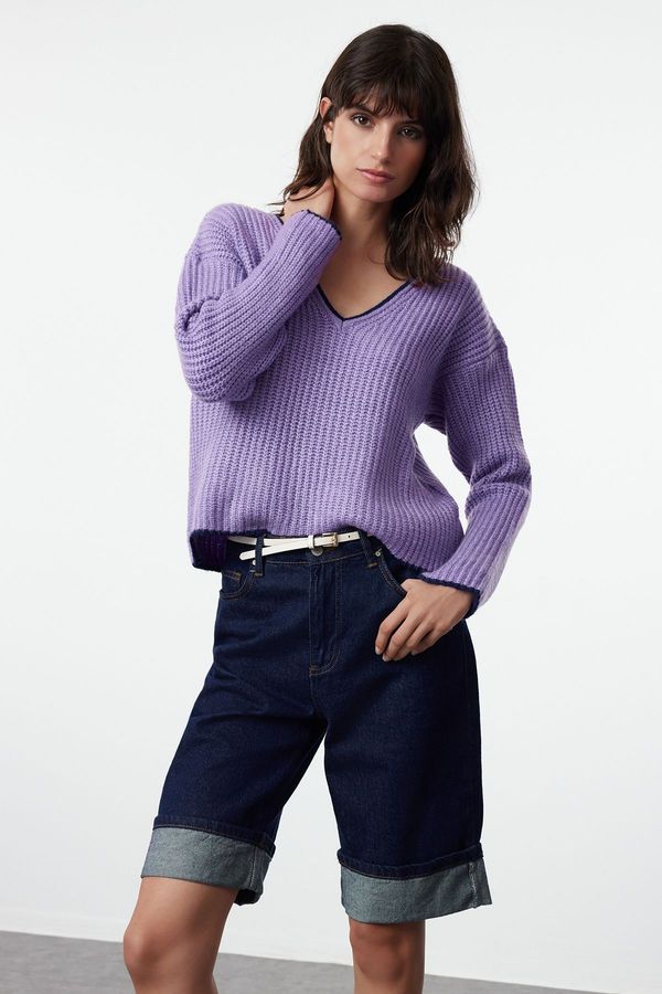 Trendyol Trendyol Lilac Soft Textured Wide Fit Knitwear Sweater