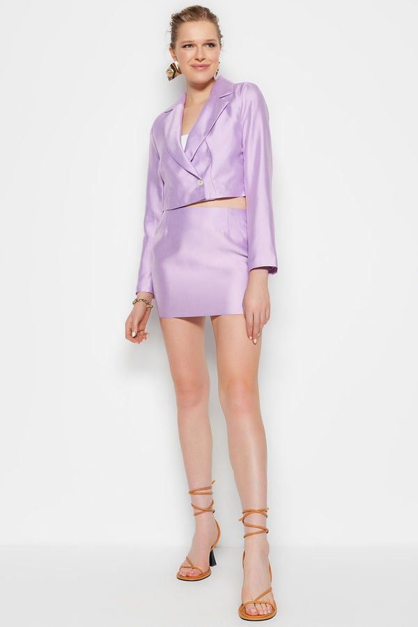 Trendyol Trendyol Lilac Super Mini Skirt with Woven Shiny Fabric
