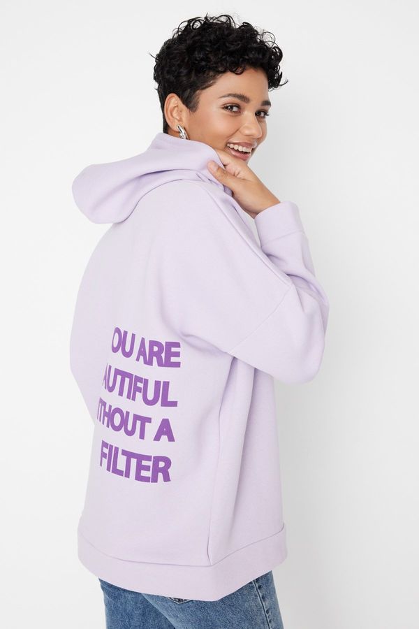 Trendyol Trendyol Lilac Thick Fleece Interior Printed On the Back Oversized/Cromatic Knitted Sweatshirt