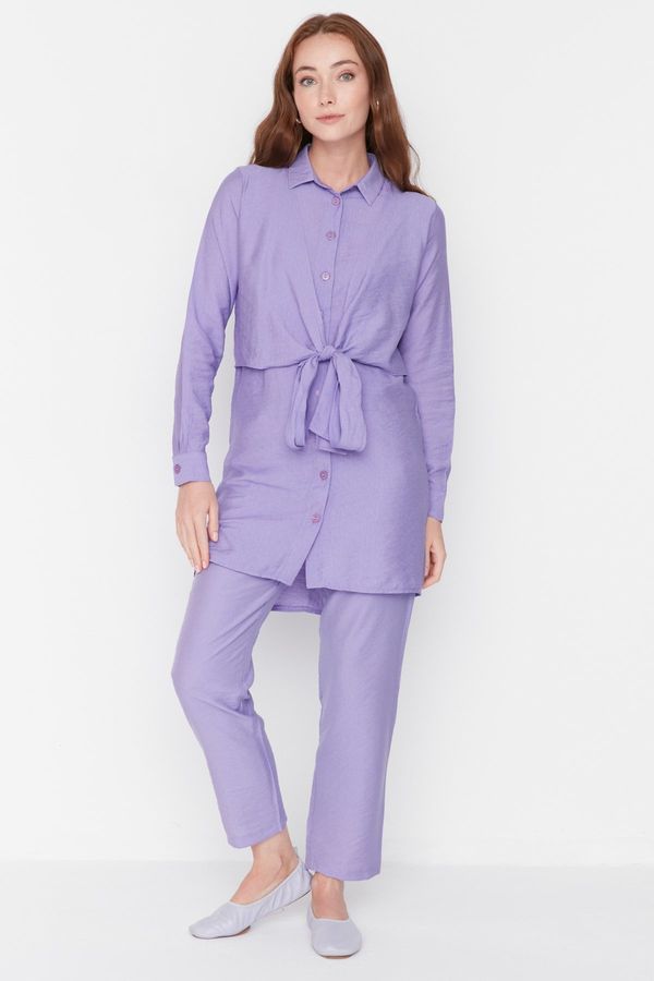 Trendyol Trendyol Lilac Tie Waist Detail Shirt-Pants Woven Suit