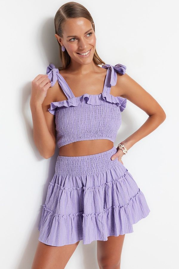 Trendyol Trendyol Lilac Woven Frilled Blouse and Skirt Set