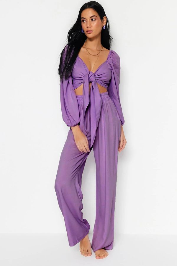 Trendyol Trendyol Lilac Woven Tie Blouse and Pants Suit