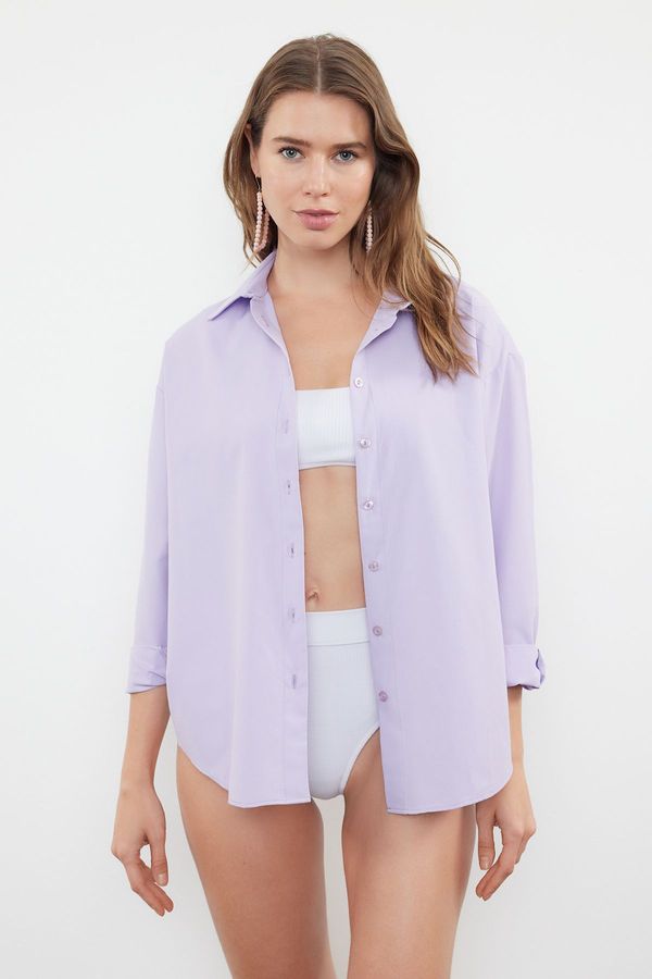 Trendyol Trendyol Lilac*St Plain Weave 100% Cotton Shirt