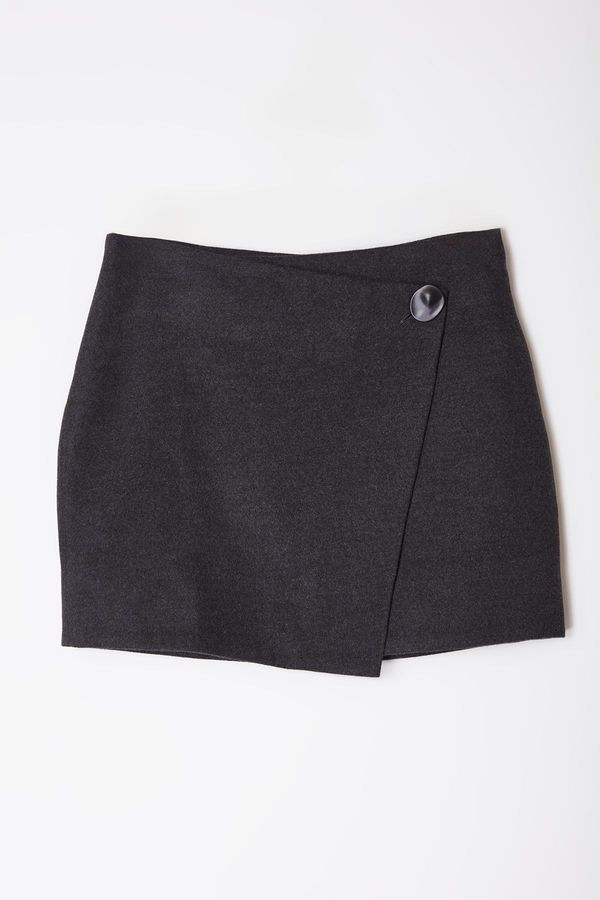 Trendyol Trendyol Limited Edition Anthracite Buttoned Double Breasted Closure Detailed Mini Woven Skirt