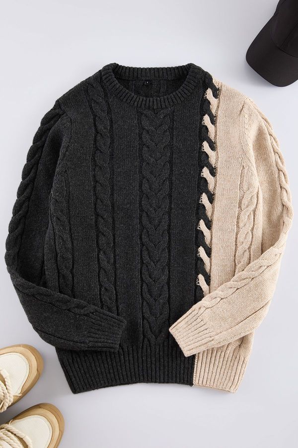 Trendyol Trendyol Limited Edition Anthracite Slim Fit Wool Crew Neck Hair Knit Sweater