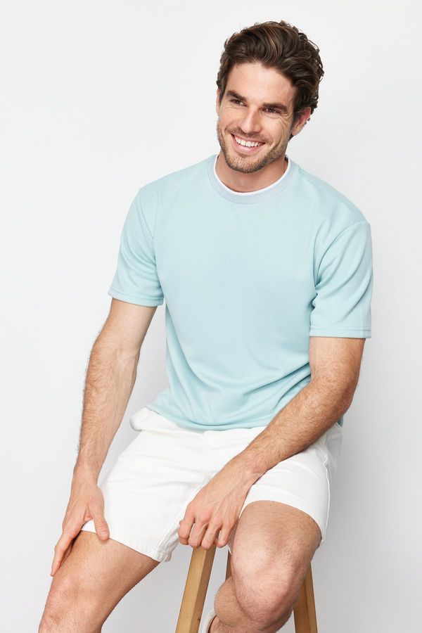 Trendyol Trendyol Limited Edition Basic Mint Relaxed Knitwear Tape Textured Pique T-Shirt