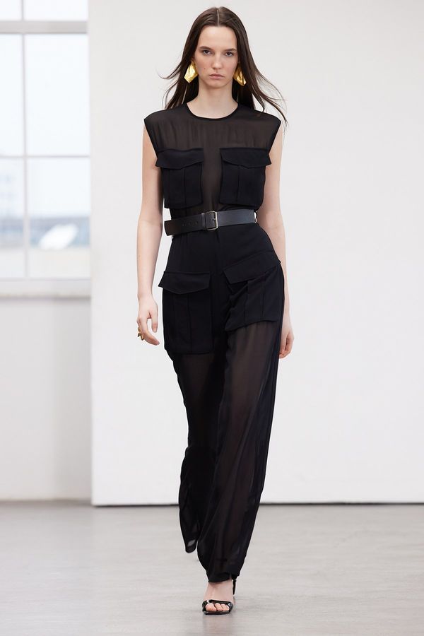 Trendyol Trendyol Limited Edition Black Belt Detailed Woven Chiffon Jumpsuit