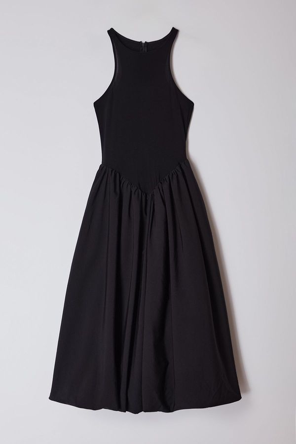 Trendyol Trendyol Limited Edition Black Poplin Detailed Knitted Balloon Dress