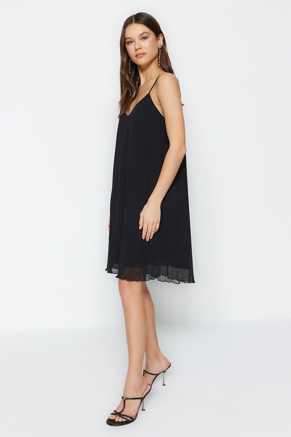 Trendyol Trendyol Limited Edition Black Premium Pleated Shift/Plain Mini Knitted Dress With Low-Cut Back