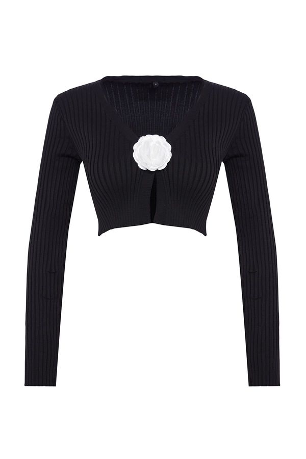 Trendyol Trendyol Limited Edition Black Rose Detailed Knitwear Cardigan