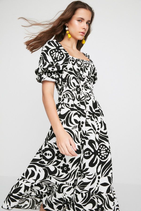 Trendyol Trendyol Limited Edition Black Woven Patterned Gimped Midi Woven Dress