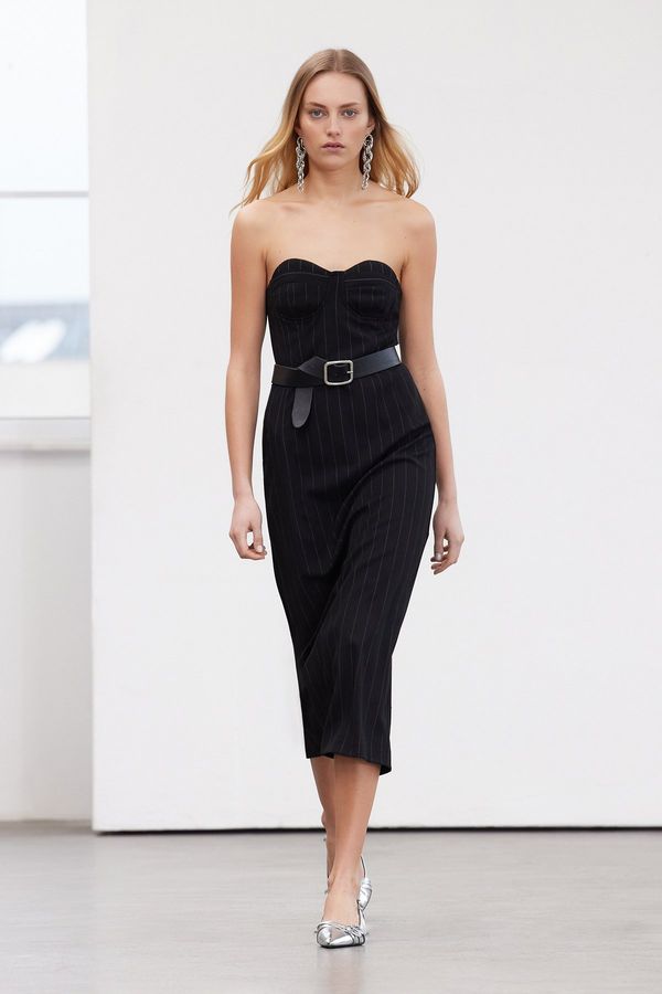 Trendyol Trendyol Limited Edition Black Wrap-around Strapless Midi Woven Dress
