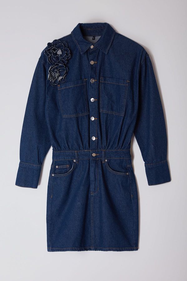 Trendyol Trendyol Limited Edition Blue Rose Detailed Denim Dress