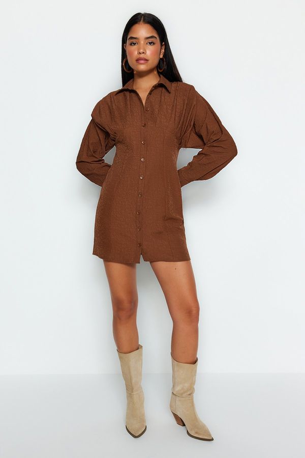 Trendyol Trendyol Limited Edition Brown Fabric Featured Woven Shirt Dress