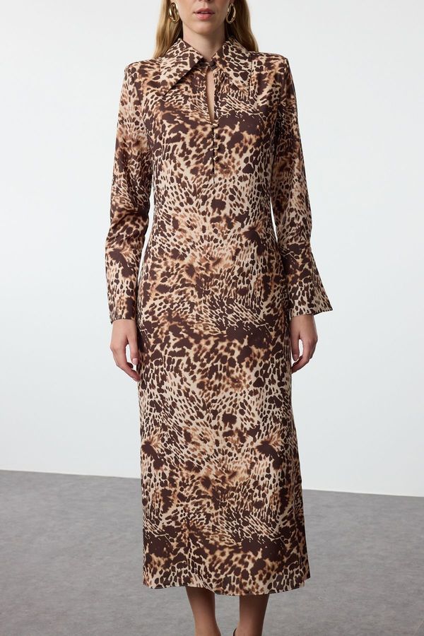 Trendyol Trendyol Limited Edition Brown Leopard Midi Woven Dress