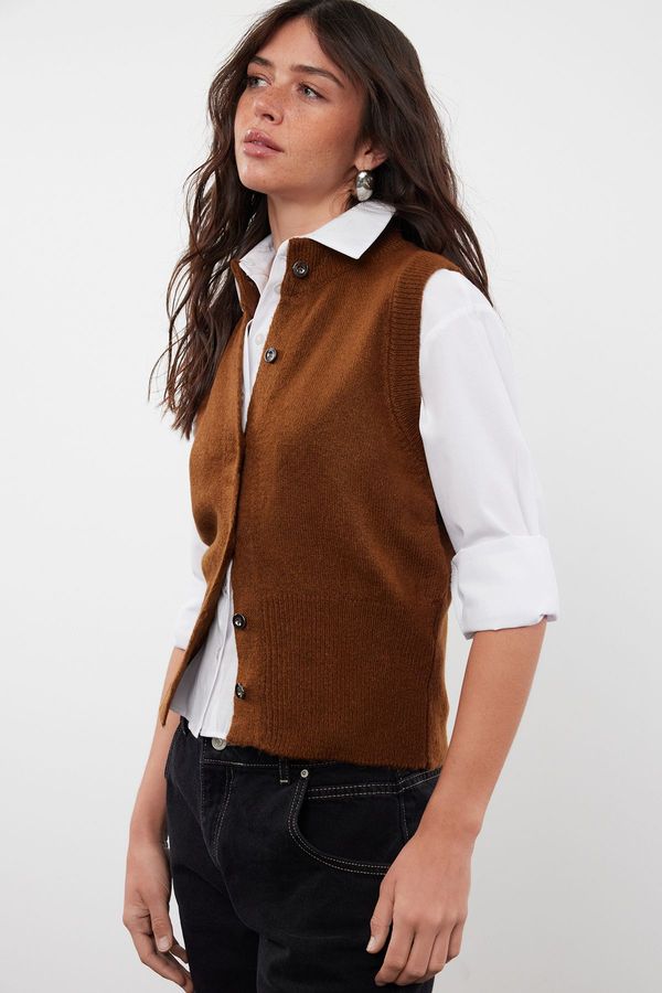 Trendyol Trendyol Limited Edition Brown Lurex Soft Textured Knitwear Cardigan