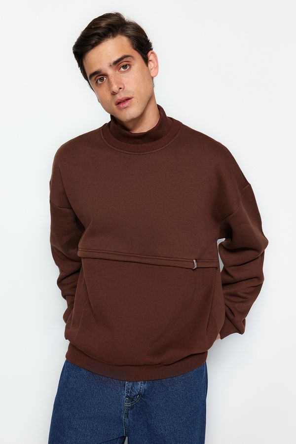 Trendyol Trendyol Limited Edition Brown Oversize/Wide Cut Thick Sweatshirt with Fleece Inside
