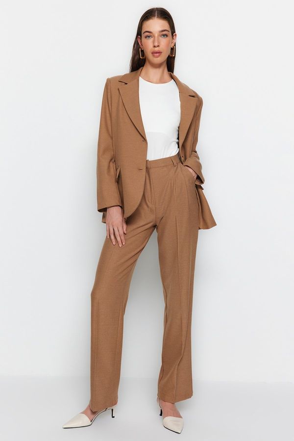 Trendyol Trendyol Limited Edition Brown Straight/Straight Fit Pleated Woven Trousers