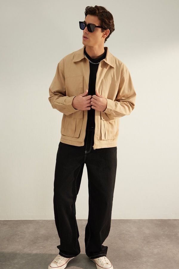 Trendyol Trendyol Limited Edition Camel Men's Regular Fit Gabardine Men's Collar Jacket.