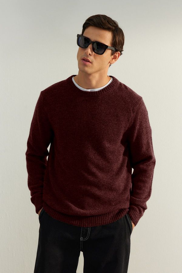 Trendyol Trendyol Limited Edition Claret Red FL Men's Regular Crew Neck Plain Knitwear Sweater