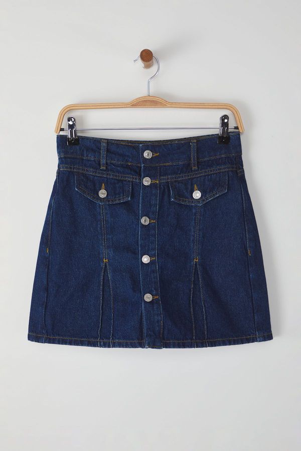 Trendyol Trendyol Limited Edition Dark Blue Button Detailed Denim Shorts Skirt