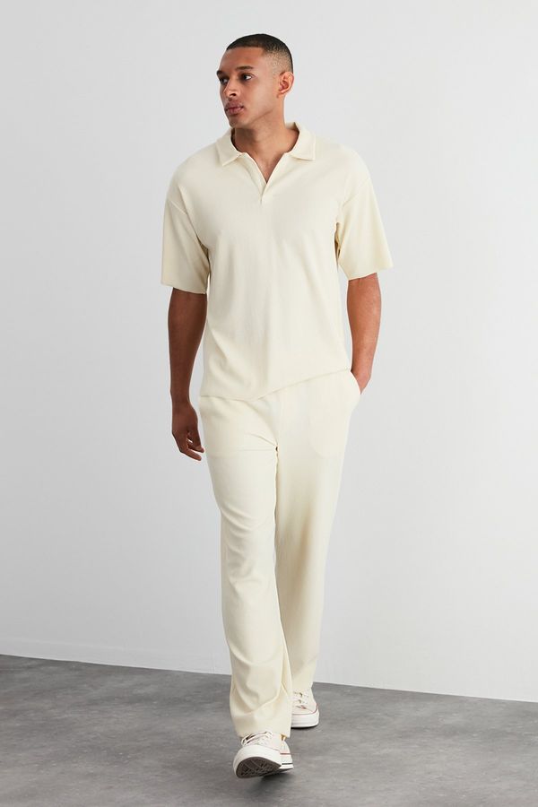 Trendyol Trendyol Limited Edition Ecru Comfy/Wide Leg Textured Wrinkle-Free Hidden Cord Sweatpants