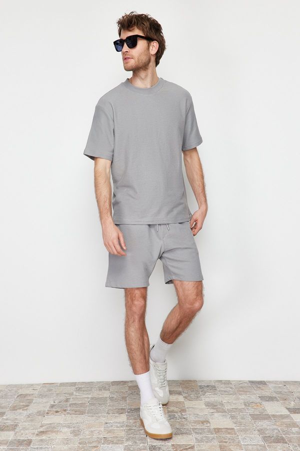 Trendyol Trendyol Limited Edition Gray Regular 100% Cotton Textured Shorts
