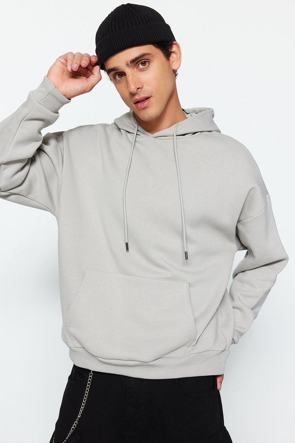 Trendyol Trendyol Limited Edition Grey Oversize/Wide Cut Fleece/Warm Hooded Sweatshirt