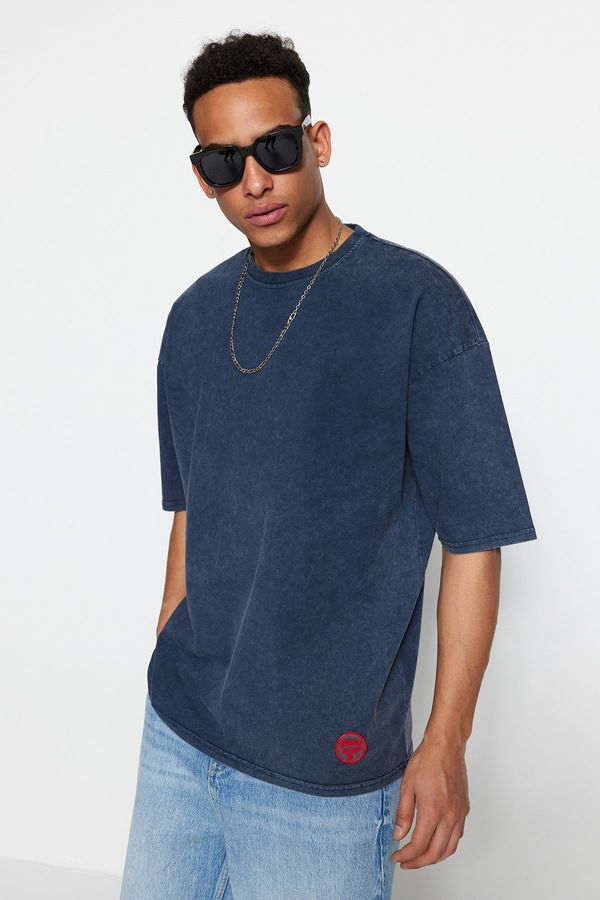 Trendyol Trendyol Limited Edition Indigo Oversize/Wide Cut Faded 100% Cotton T-Shirt