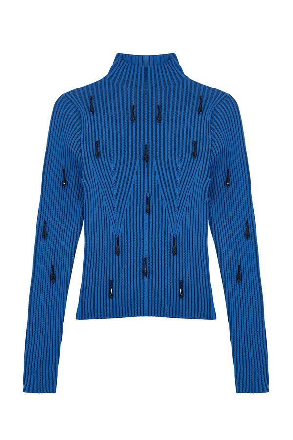 Trendyol Trendyol Limited Edition Indigo Stone Detailed Stand Collar Knitwear Sweater