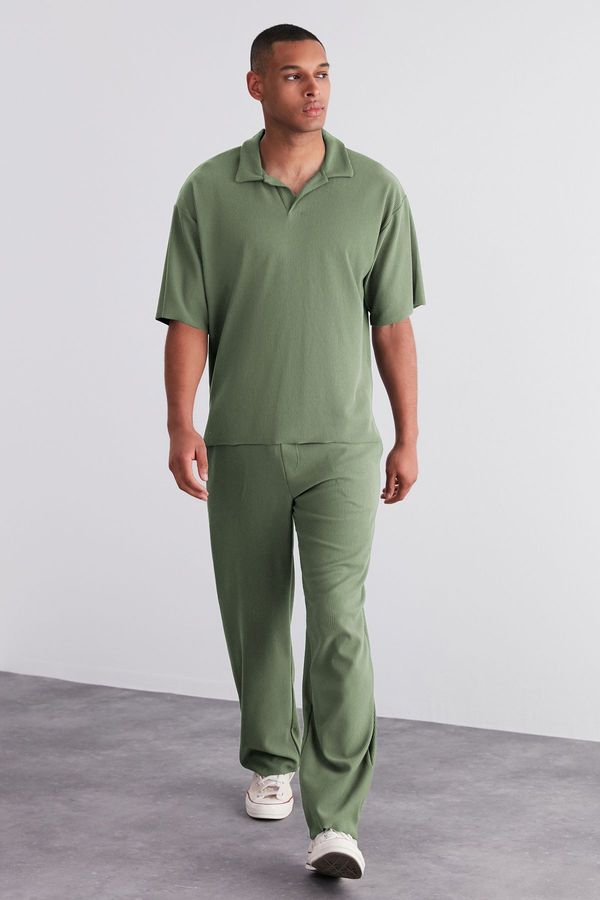 Trendyol Trendyol Limited Edition Khaki Comfort/Wide Leg Textured Wrinkle-Resistant Hidden Drawstring Sweatpants