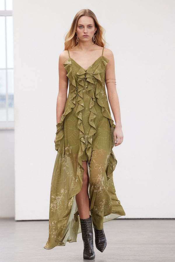 Trendyol Trendyol Limited Edition Khaki floral Print Flounces Chiffon Evening Dress