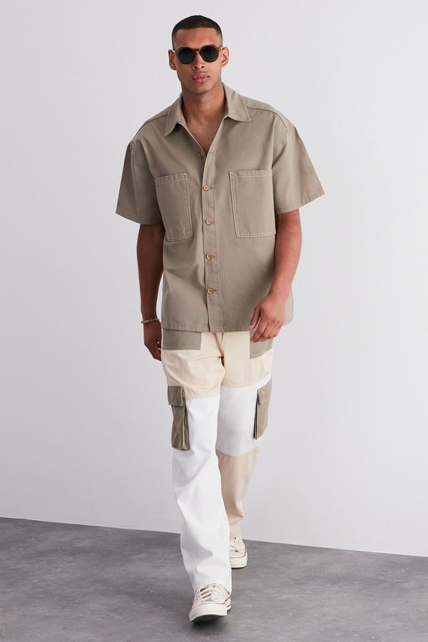 Trendyol Trendyol Limited Edition Khaki Oversize Fit Collar Pocket Detailed Shirt