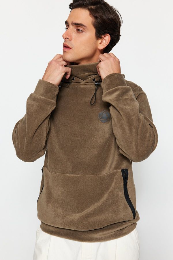 Trendyol Trendyol Limited Edition Khaki Regular/Normal Fit Geometric Print Fleece Sweatshirt